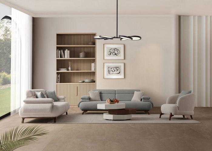 Atelier Del Sofa Bonjo Walnut - Grey, Sofá de 3 plazas
